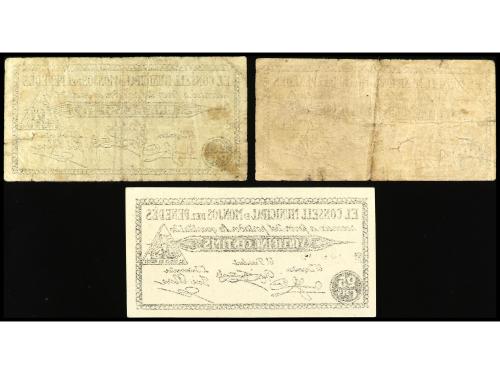 CATALUNYA. Lote de 3 billetes de 25, 50 Cèntims y 1 Pesseta.