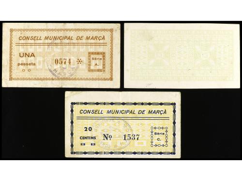 CATALUNYA. Lote 3 billetes 20, 50 Cèntims y 1 Pesseta. Octub