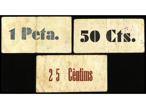 CATALUNYA. Lote 3 billetes 0,25, 0,50 y 1 Pesseta. C.M. de M