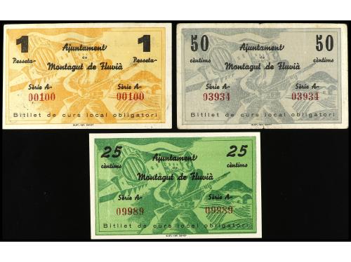 CATALUNYA. Lote 3 billetes 25, 50 Cèntims y 1 Pesseta. 26 Ag