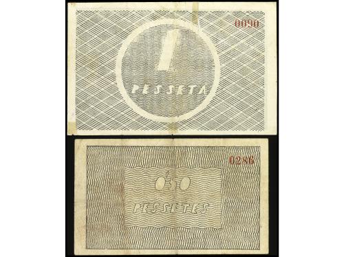 CATALUNYA. Lote 2 billetes 50 Cèntims y 1 Pesseta. 1 Juny 19