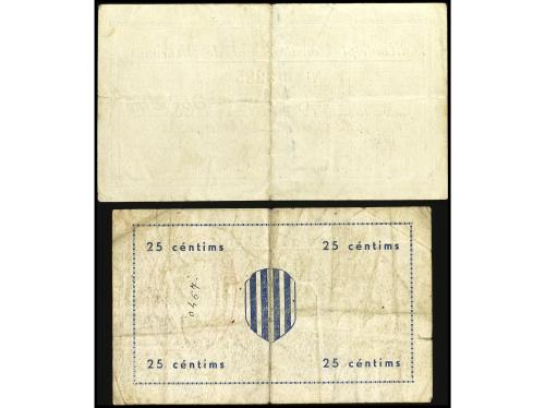 CATALUNYA. Lote 2 billetes 25 Cèntims y 1 Pesseta. Aj. y MUN