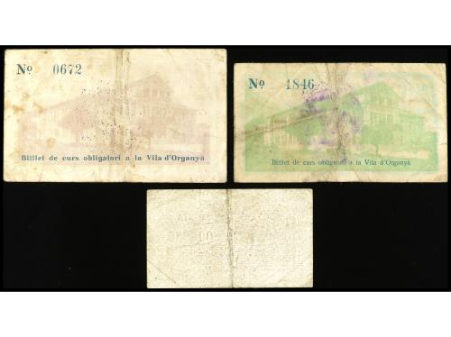 CATALUNYA. Lote 3 billetes 50 Cèntims y 1 Pesseta. Aj. d´ OR