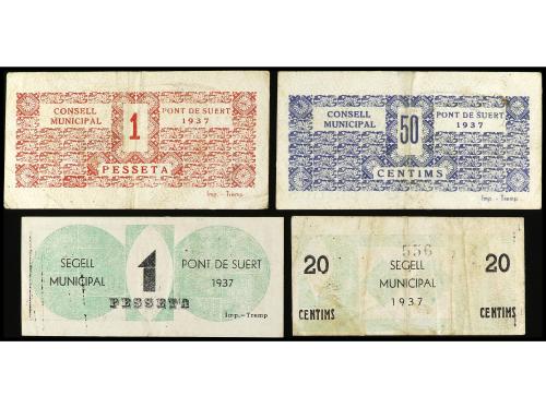 CATALUNYA. Lote 4 Billetes 20 y 50 Céntims y 1 Pesseta. 1937