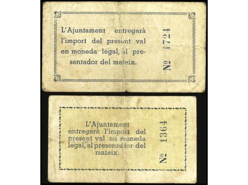 CATALUNYA. Lote 2 billetes 50 Cèntims y 1 Pesseta. 22 Maig 1