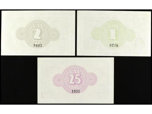 CATALUNYA. Lote 3 billetes 25, 50 Cèntims y 1 Pesseta. Juny 