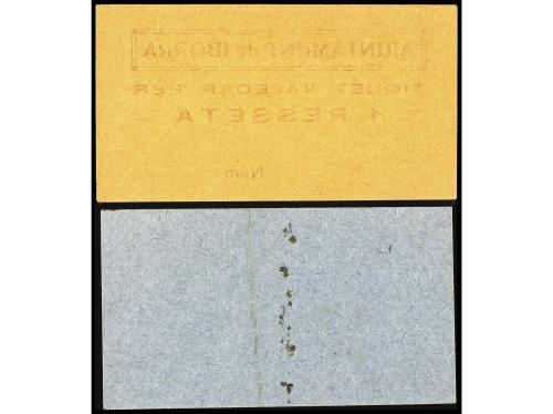 CATALUNYA. Lote 2 billetes 50 Cèntims y 1 Pesseta. Aj. d´IBO