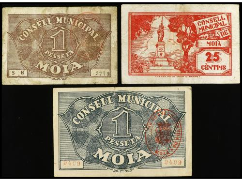 CATALUNYA. Lote 3 billetes 25 Cèntims y 1 Pesseta (2). C.M. 