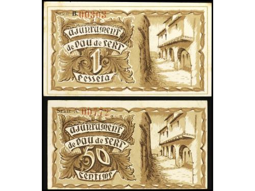 CATALUNYA. Lote 2 billetes 50 Cèntims y 1 Pesseta. 25 Maig 1