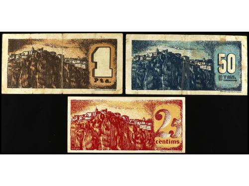 CATALUNYA. Lote 3 billetes 25, 50 Cèntims y 1 Pesseta. Aj. d