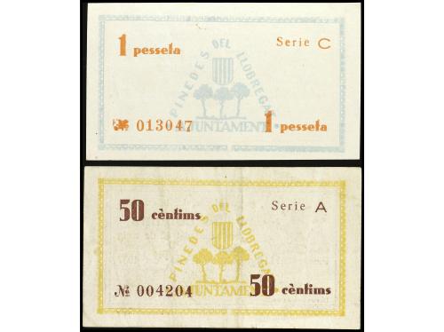 CATALUNYA. Lote 2 billetes 50 Cèntims y 1 Pesseta. 25 Maig 1