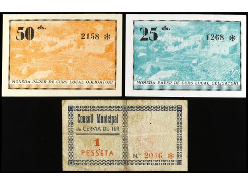 CATALUNYA. Lote 3 billetes 25, 50 Cèntims y 1 Pesseta. 20 Ma