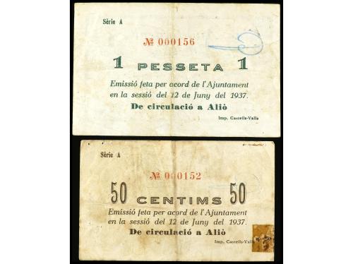 CATALUNYA. Lote 2 billetes 50 Cèntims y 1 Pesseta. 25 Juny 1