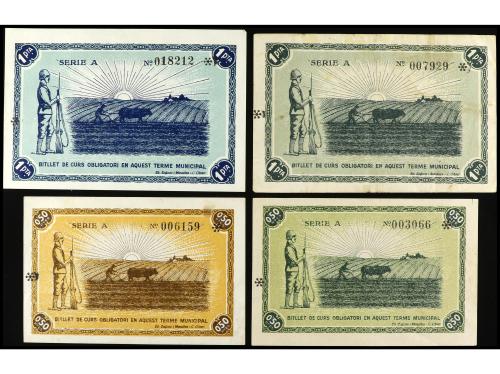 CATALUNYA. Lote 4 billetes 50 Cèntims (2) y 1 Pesseta (2). 1