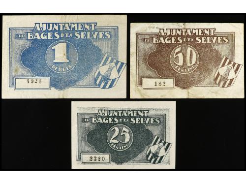 CATALUNYA. Lote 3 billetes 25, 50 Cèntims y 1 Pesseta. 9 Oct