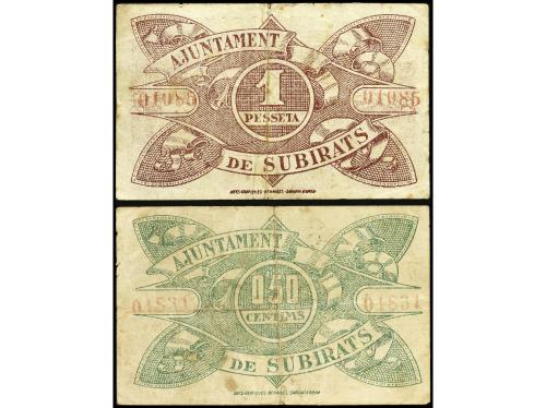 CATALUNYA. Lote 2 billetes 50 Cèntims y 1 Pesseta. 16 Maig 1