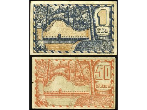CATALUNYA. Lote 2 billetes 50 Cèntims y 1 Pesseta. C.M. d´ A