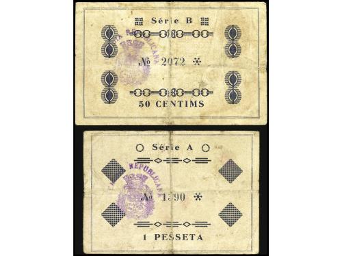 CATALUNYA. Lote 2 billetes 50 Cèntims y 1 Pesseta. 1 Abril 1