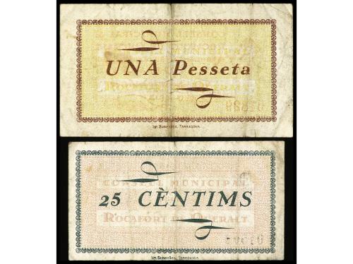 CATALUNYA. Lote 2 billetes 25 Cèntims y 1 Pesseta. 27 Setemb