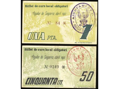CATALUNYA. Lote 2 billetes 50 Cèntims y 1 Pesseta. 27 Abril 