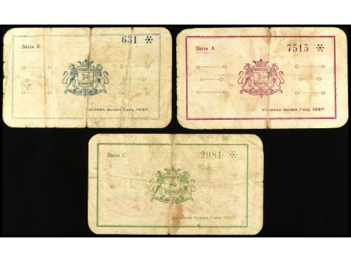 CATALUNYA. Lote 3 billetes 1 y 2 Rals y 1 Pesseta. 21 Gener 