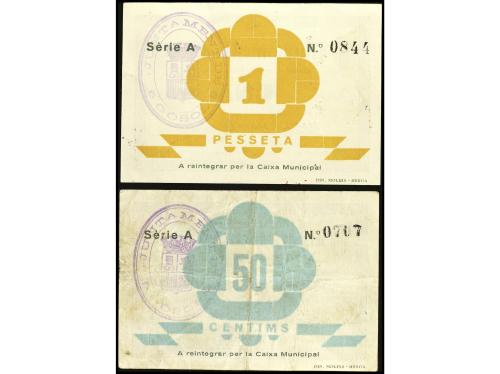 CATALUNYA. Lote 2 billetes 50 Cèntims y 1 Pesseta. Juliol 19
