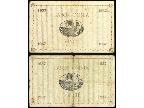 CATALUNYA. Lote 2 billetes 50 Cèntims y 1 Pesseta. 1937. La 