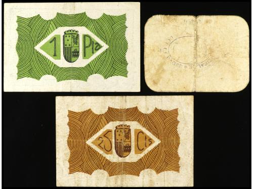 CATALUNYA. Lote 3 billetes 25 Cèntims y 1 Pesseta (2). 1937.