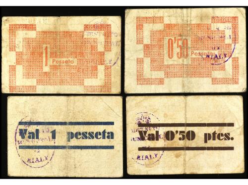 CATALUNYA. Lote 4 billetes 0,50 (2) y 1 Pesseta (2). C.M. de