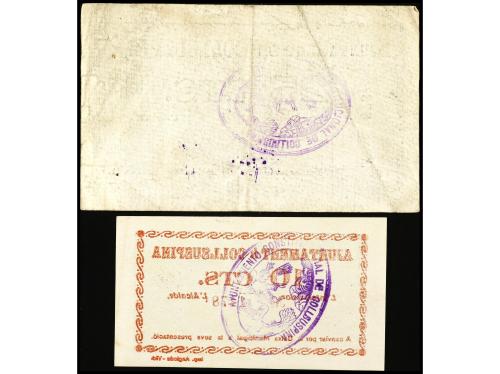 CATALUNYA. Lote 2 billetes 10 y 25 Cèntimos. Aj. de COLLSUSP