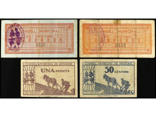 CATALUNYA. Lote 4 billetes 0,50 (2) y 1 Pesseta (2). C.M. de