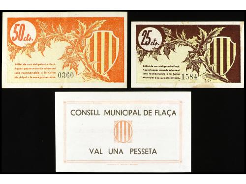 CATALUNYA. Lote 3 billetes 25, 50 Cèntims y 1 Pesseta. 14 Ma