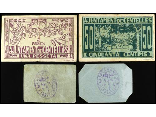 CATALUNYA. Lote 4 billetes 50 Cèntims y 1 Pesseta. Abril y J