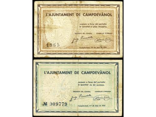 CATALUNYA. Lote 2 billetes 50 Cèntims y 1 Pesseta. Juny 1937