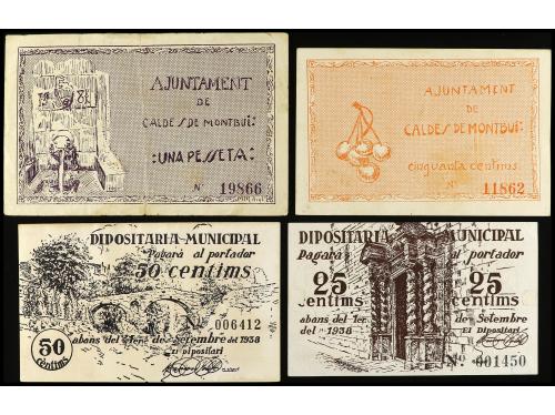 CATALUNYA. Lote 4 billetes 25, 50 Cèntims (2) y 1 Pesseta. A