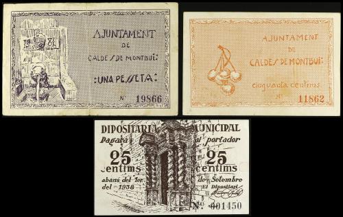 CATALUNYA. Lote 4 billetes 25, 50 Cèntims (2) y 1 Pesseta. 