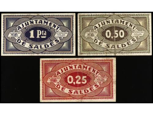CATALUNYA. Lote 3 billetes 25, 50 Cèntims y 1 Pesseta. 10 Ju
