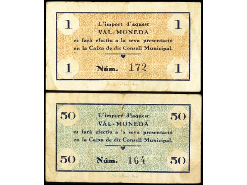 CATALUNYA. Lote 2 billetes 50 Cèntims y 1 Pesseta. Juny 1937