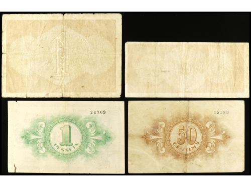 CATALUNYA. Lote 4 billetes 0,50 pessetes, 50 Cèntims y 1 Pes