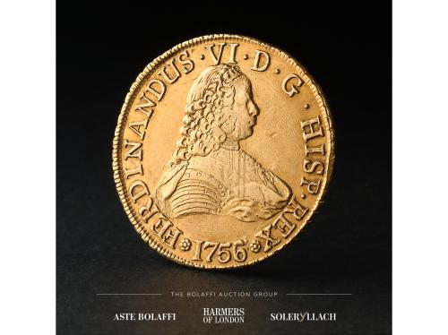 FERNANDO VI. 8 Escudos. 1756/5. SANTIAGO. J. Anv.: Busto a d