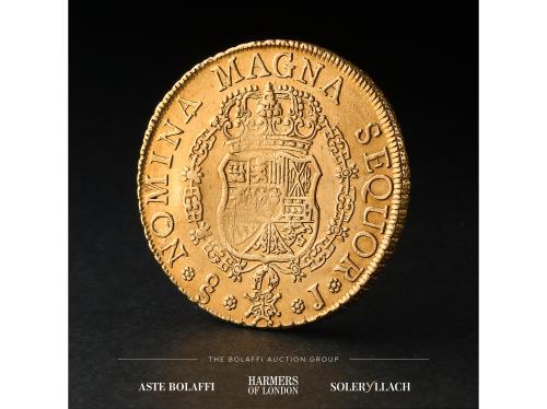FERNANDO VI. 8 Escudos. 1756/5. SANTIAGO. J. Anv.: Busto a d