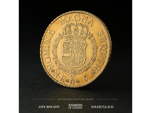FERNANDO VI. 8 Escudos. 1757. NUEVO REINO. S. Anv.: Busto a 