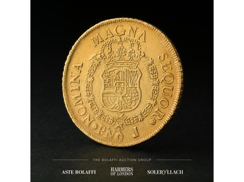 CARLOS III. 8 Escudos. 1768/7. POPAYÁN. J. Anv.: Busto a der