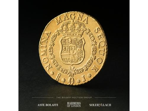 CARLOS III. 8 Escudos. 1763. SANTIAGO. J. Anv.: Busto a dere
