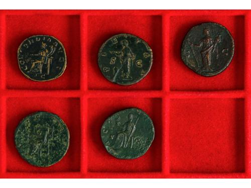 Lote 5 monedas Sestercio. LUCILLA, FAUSTINA, FAUSTINA HIJA (