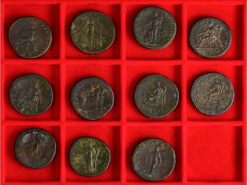 IMPERIO ROMANO. Lote 11 monedas Sestercio. 98-117 d.C. TRAJA
