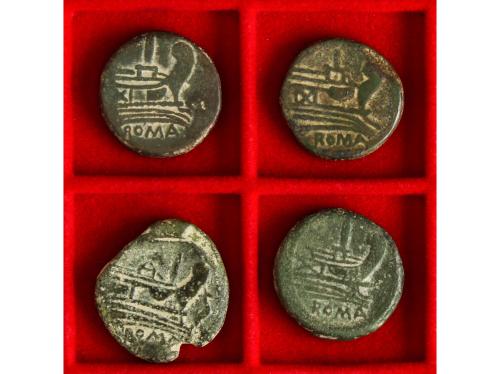 REPÚBLICA ROMANA. Lote 4 monedas As. 211-206 a.C. ANÓNIMO. A