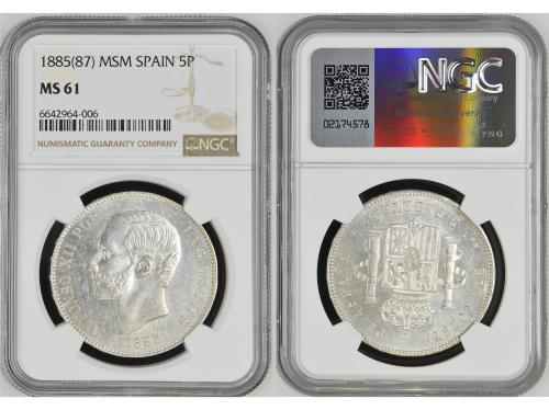 ALFONSO XII. 5 Pesetas. 1885 (*18-87). M.S.-M. NGC MS61. An