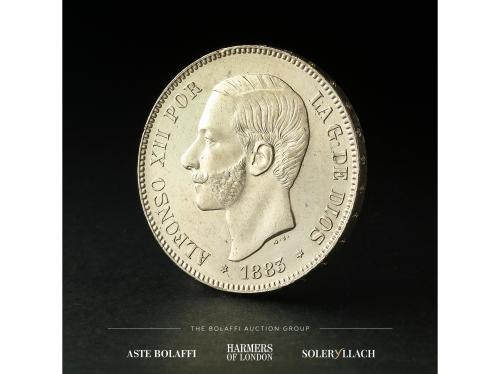 ALFONSO XII. 5 Pesetas. 1883 (*18-83). M.S.-M. Anv.: Busto a