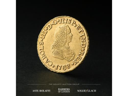 CARLOS III. 2 Escudos. 1768. POPAYÁN. J. Anv.: Busto a derec
